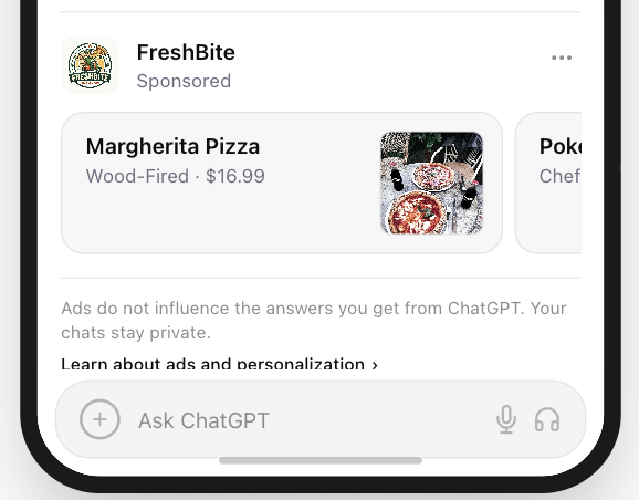 Cluttered ChatGPT ad image example with too many details for small conversational placements