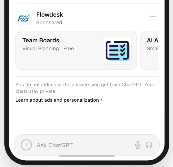Ad image using familiar color cues to improve recognition in a ChatGPT ad slot